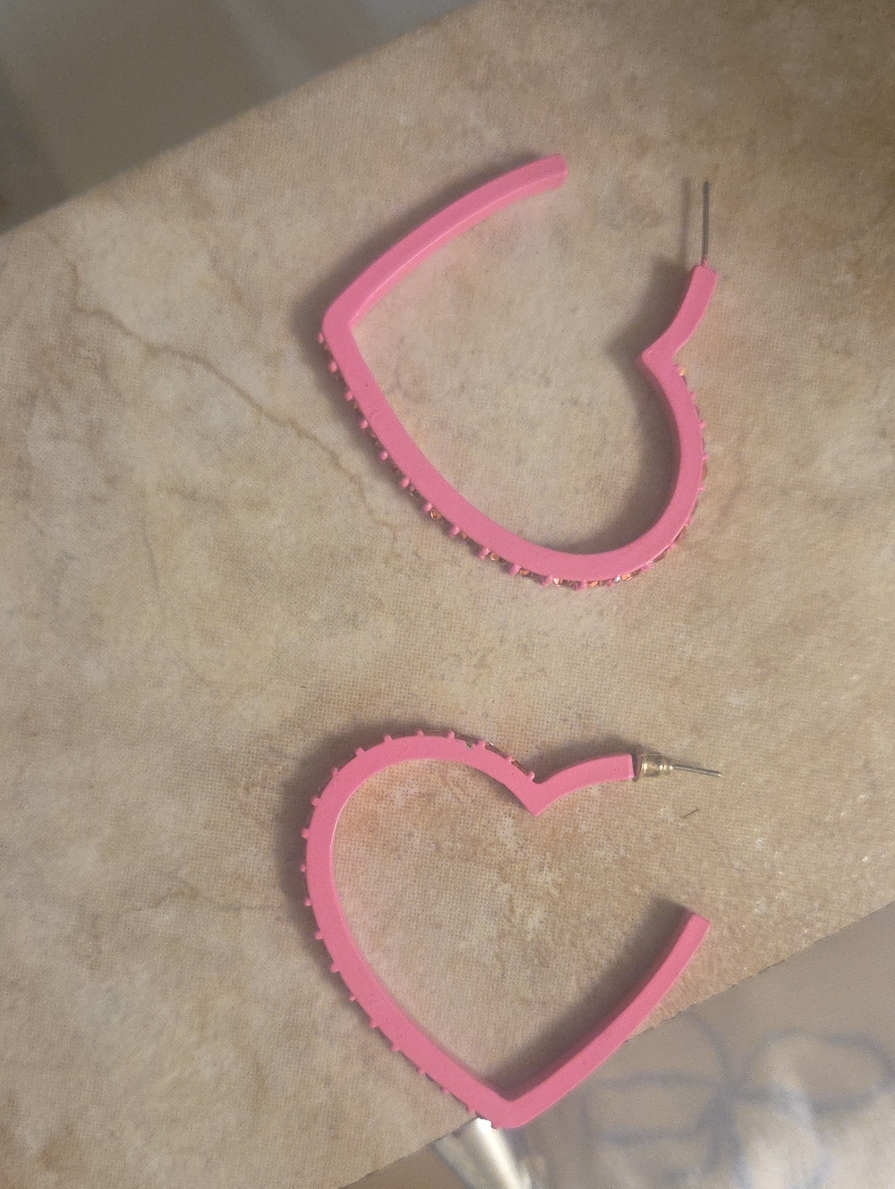 Pink Heart Hoop Earrings - Women's Accessories